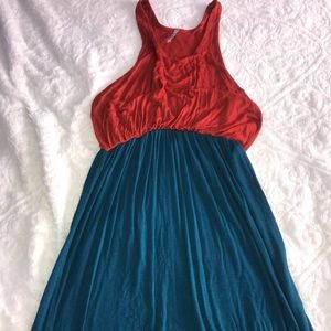 Orange and turquoise maxi dress